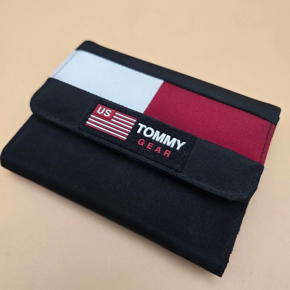 Vintage‎ Tommy Hilfiger Tommy Gear Nylon Trifold Wallet Red White Black US Flag